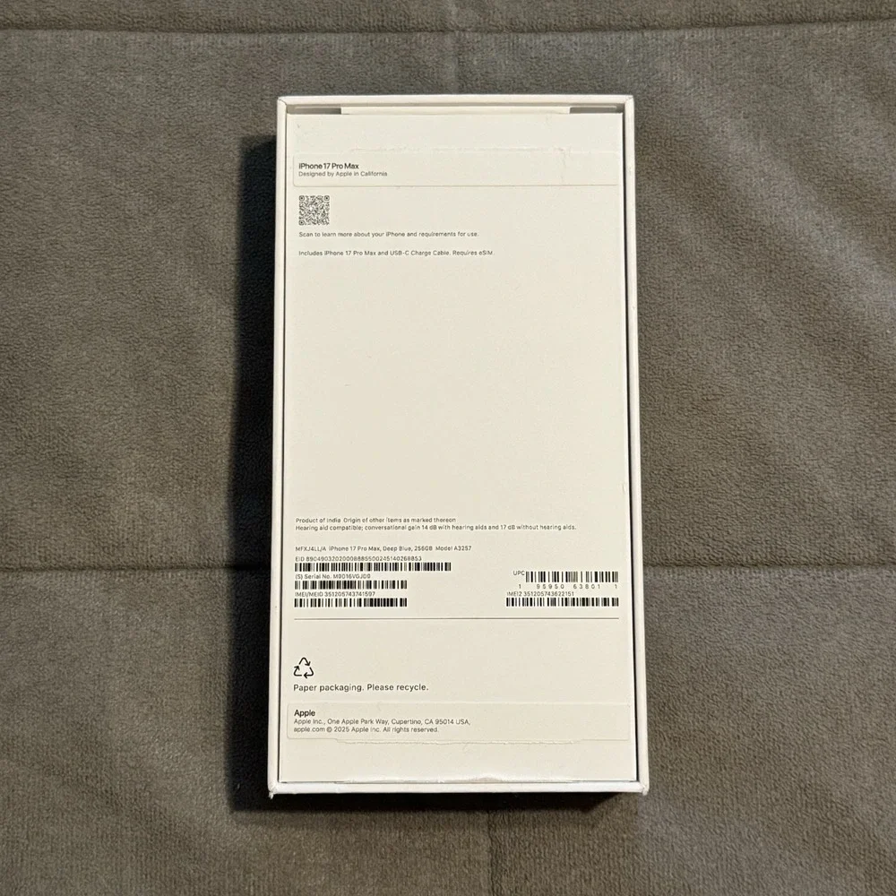 Apple iPhone 17 Pro Max‎ Deep Blue 256GB Empty Box Only Model A3257